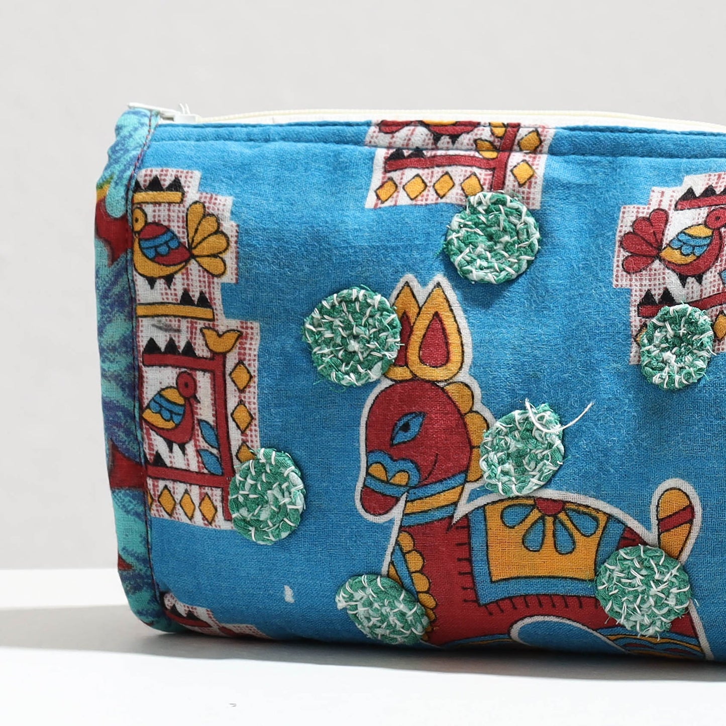 Handcrafted Upcycled Cotton Circle Design Cosmetic Pouch