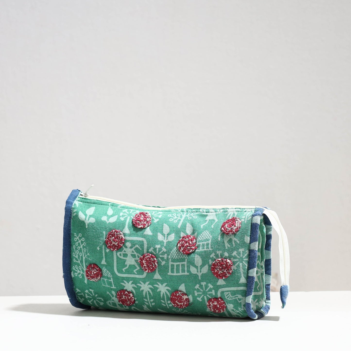 Handcrafted Upcycled Cotton Circle Design Cosmetic Pouch