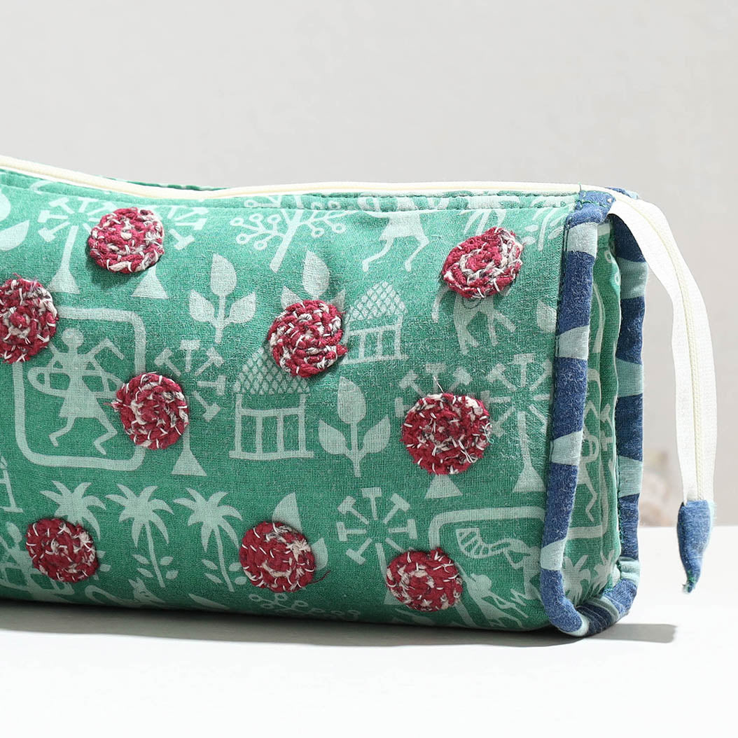 Handcrafted Upcycled Cotton Circle Design Cosmetic Pouch