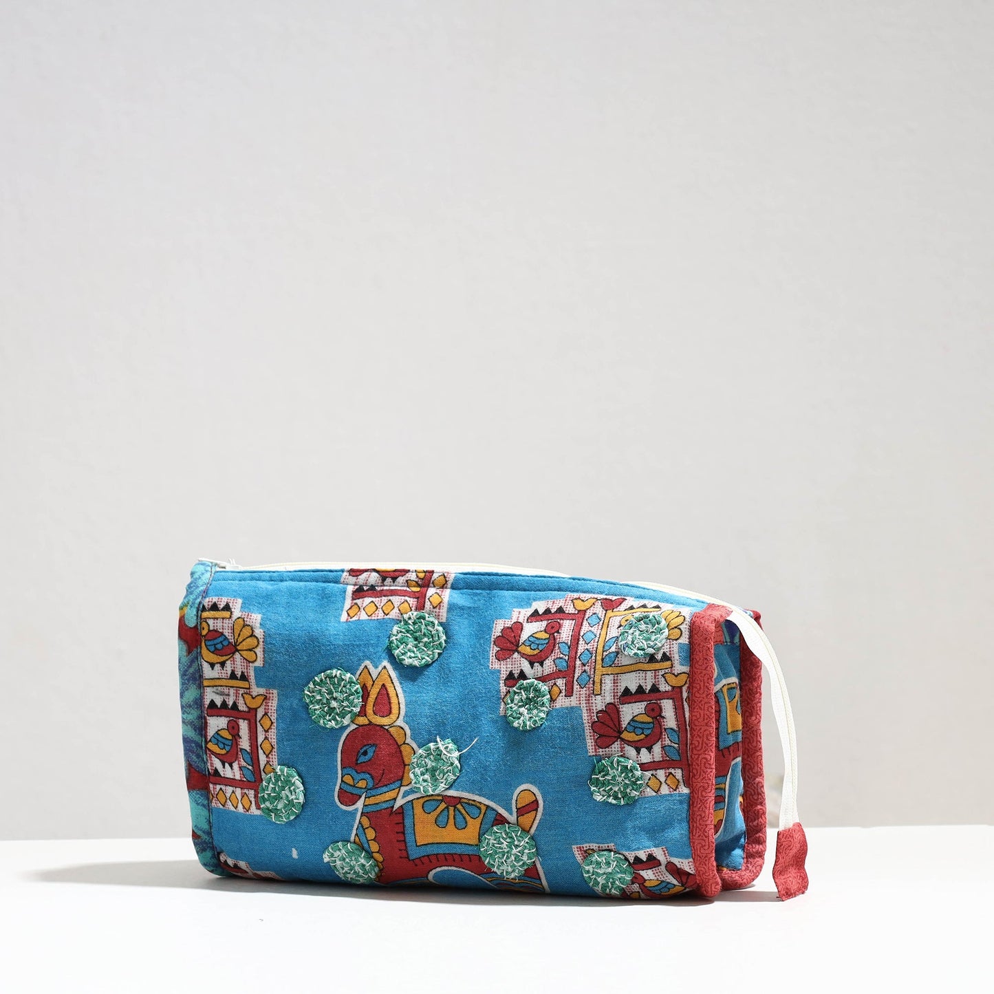 Handcrafted Upcycled Cotton Circle Design Cosmetic Pouch