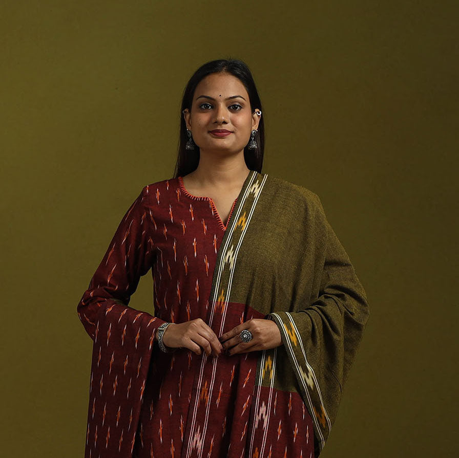 Handloom cotton embroidered pochampally ikat 3pc kurta set