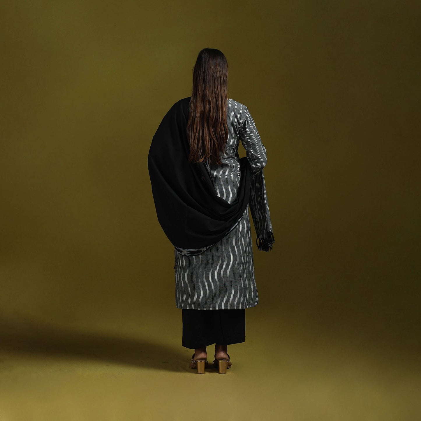 Handloom cotton embroidered pochampally ikat 3pc kurta set