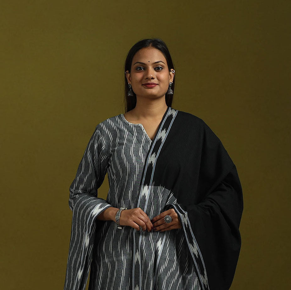 Handloom cotton embroidered pochampally ikat 3pc kurta set