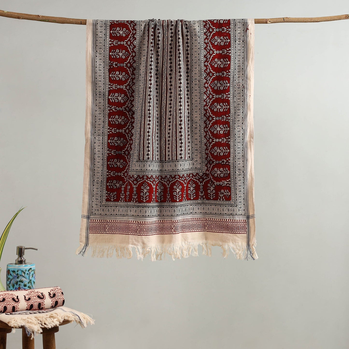 Green Handloom Cotton Bagh Print Towel