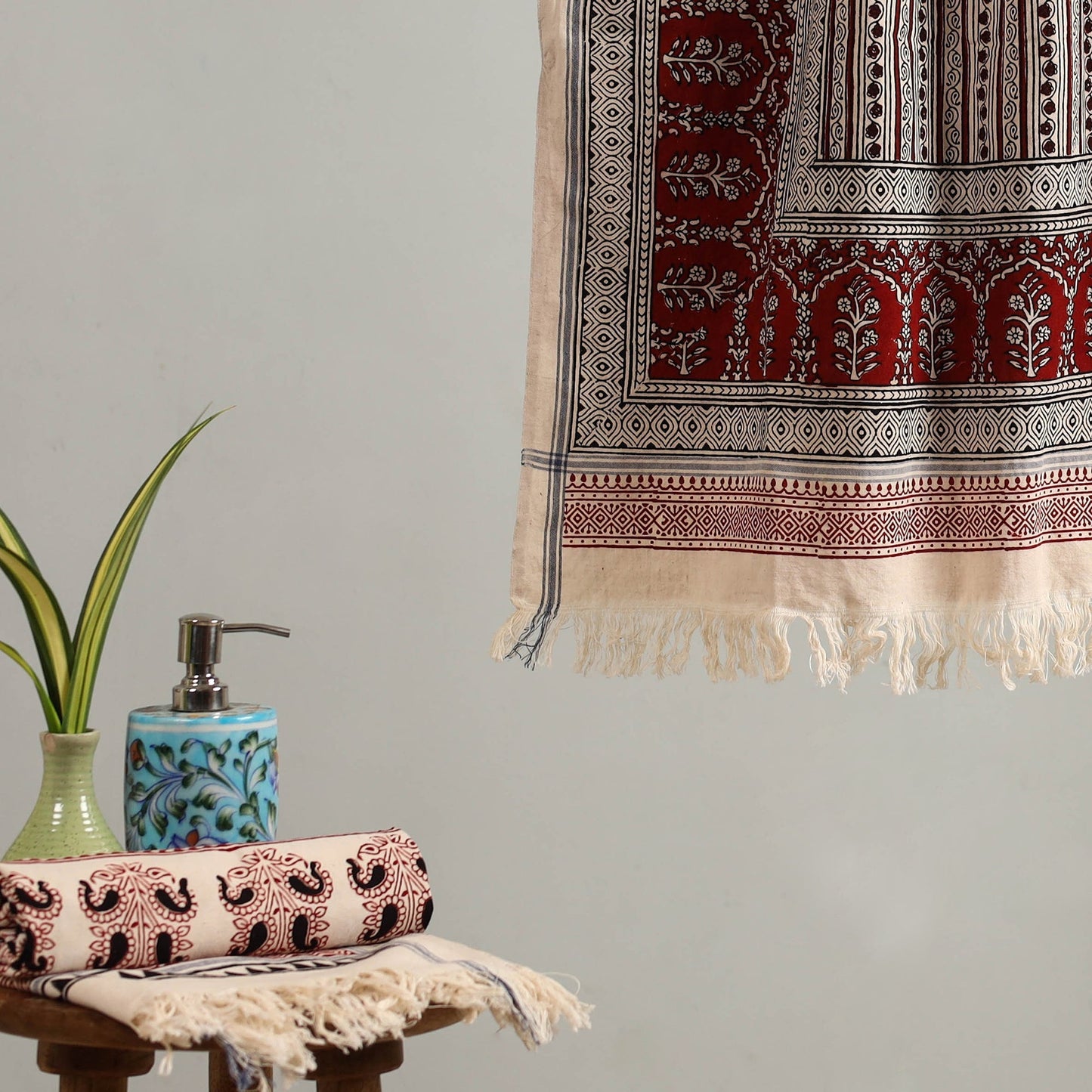 Green Handloom Cotton Bagh Print Towel