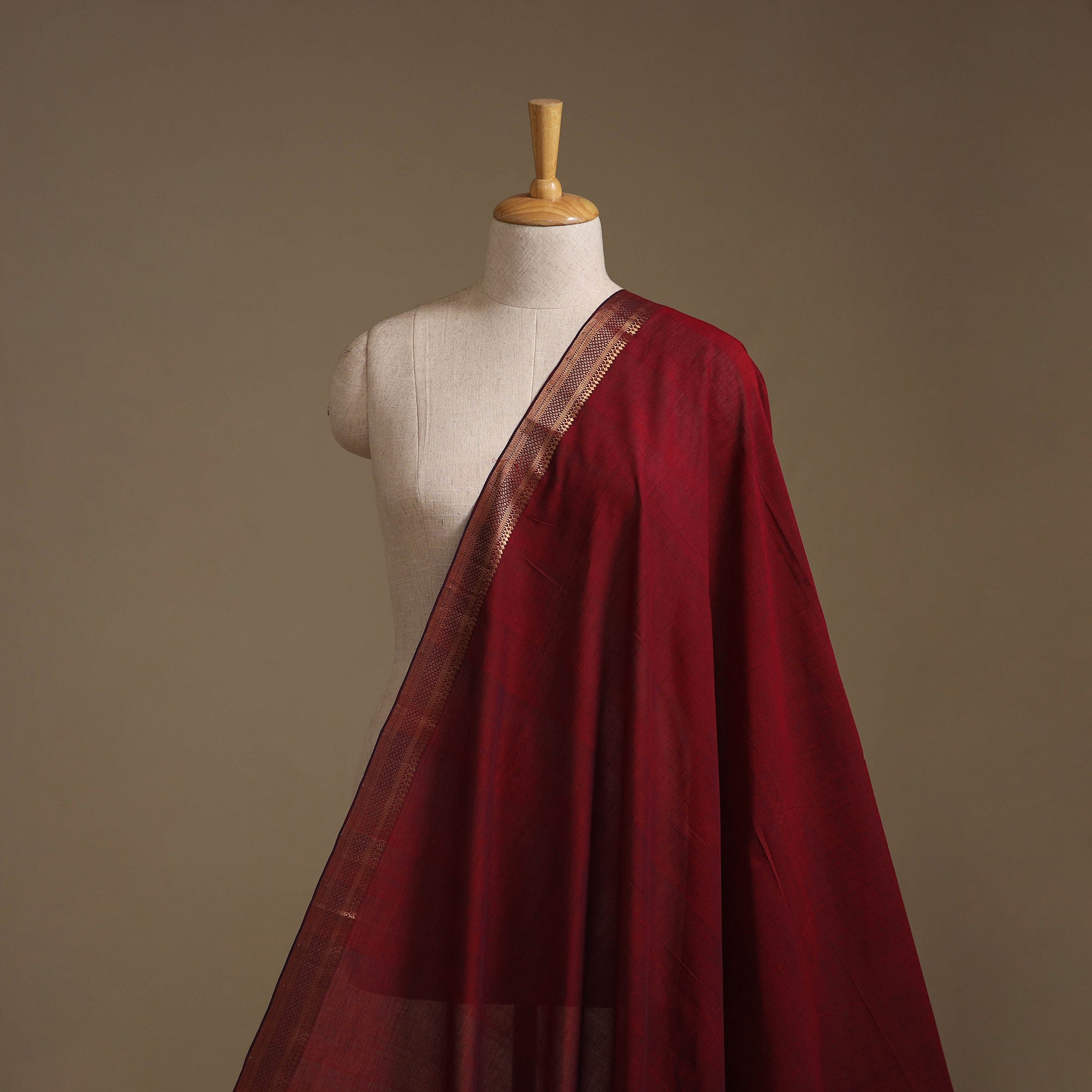 Maroon Handloom Mangalagiri Cotton Fabric with Nizam Zari Border