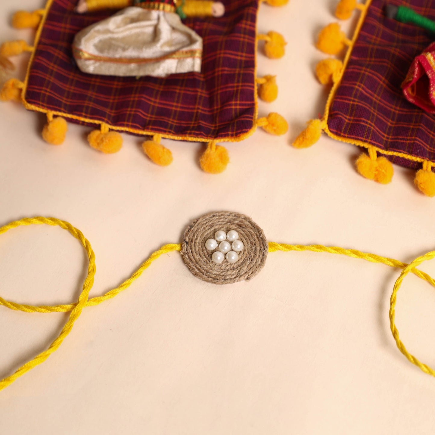 Handmade Bead & Mirror Work Jute Rakhi (Set of 2)