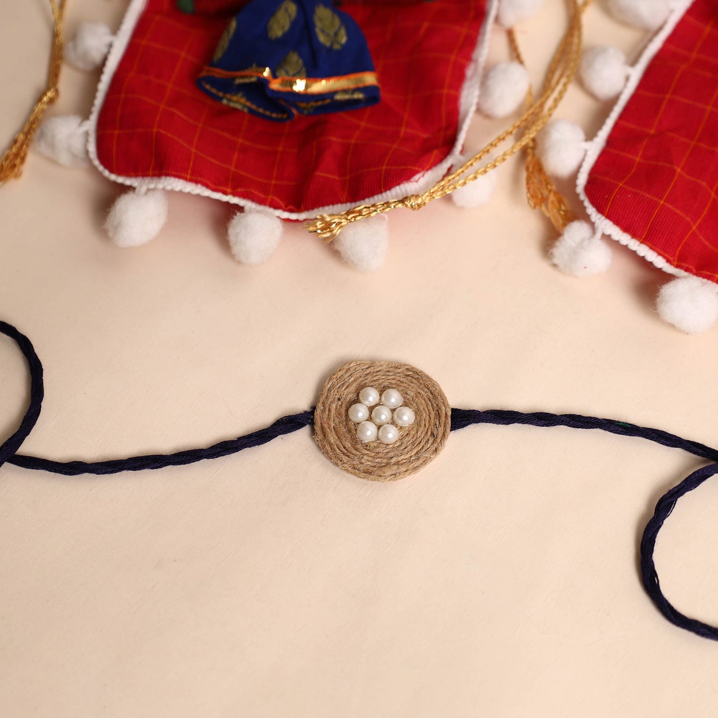 Handmade Bead & Mirror Work Jute Rakhi (Set of 2)