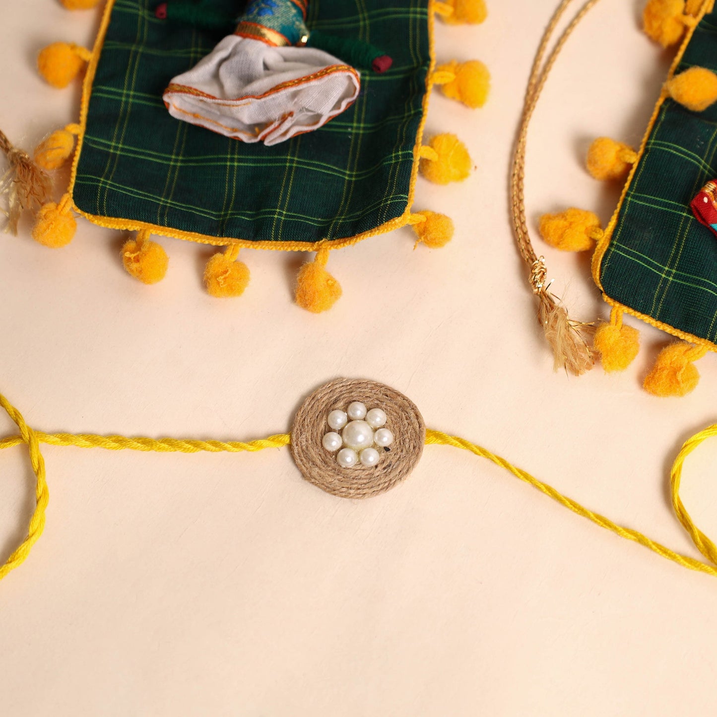 Handmade Bead & Mirror Work Jute Rakhi (Set of 2)