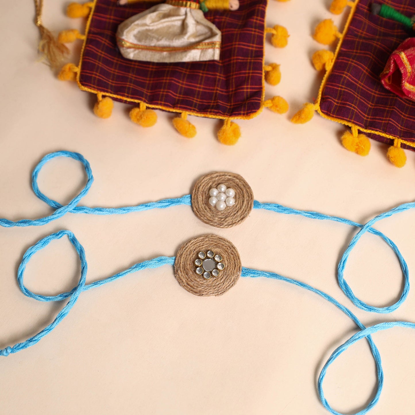 Handmade Bead & Stone Work Jute Rakhi (Set of 2)