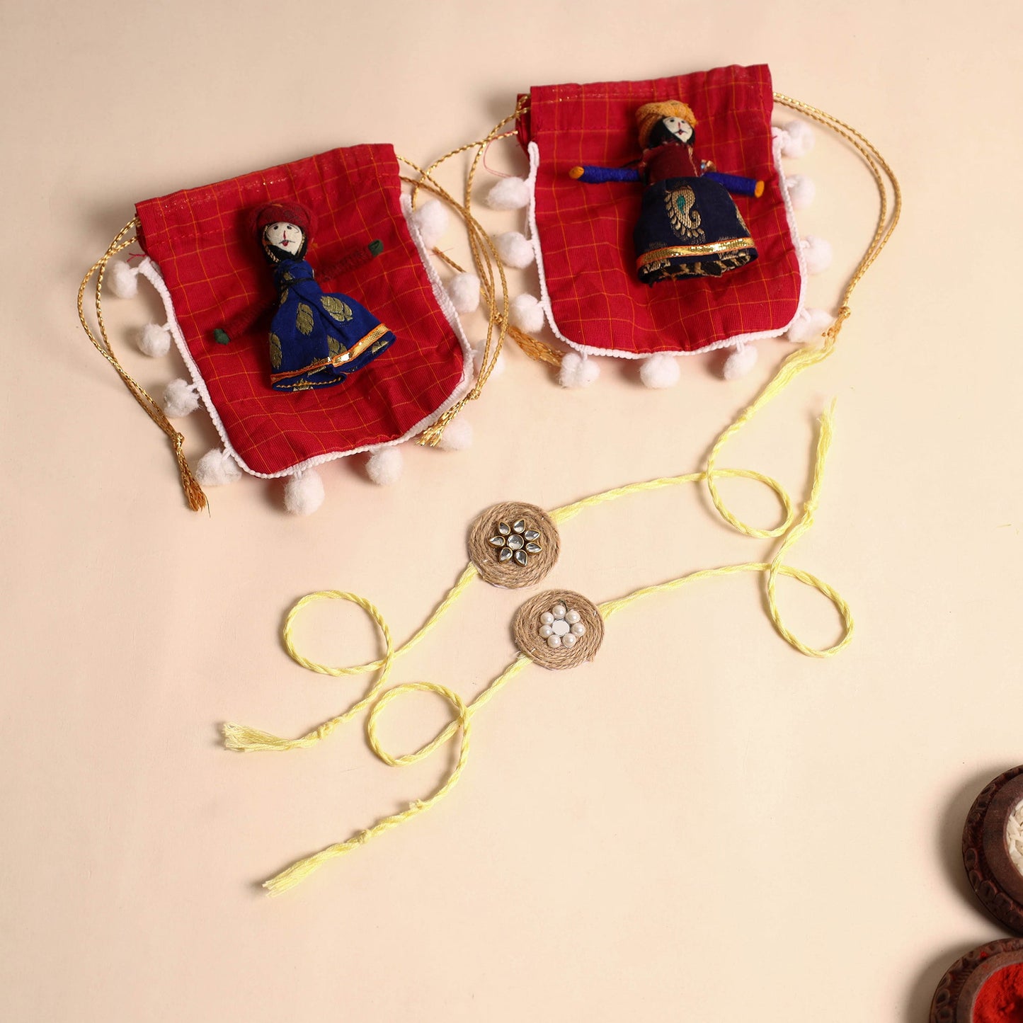 Handmade Bead & Stone Work Jute Rakhi (Set of 2)