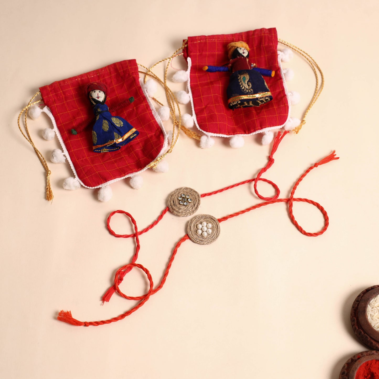 Handmade Bead & Stone Work Jute Rakhi (Set of 2)