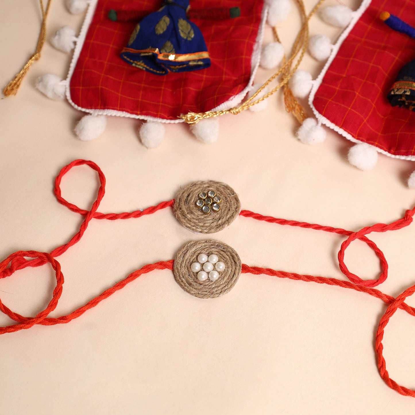 Handmade Bead & Stone Work Jute Rakhi (Set of 2)