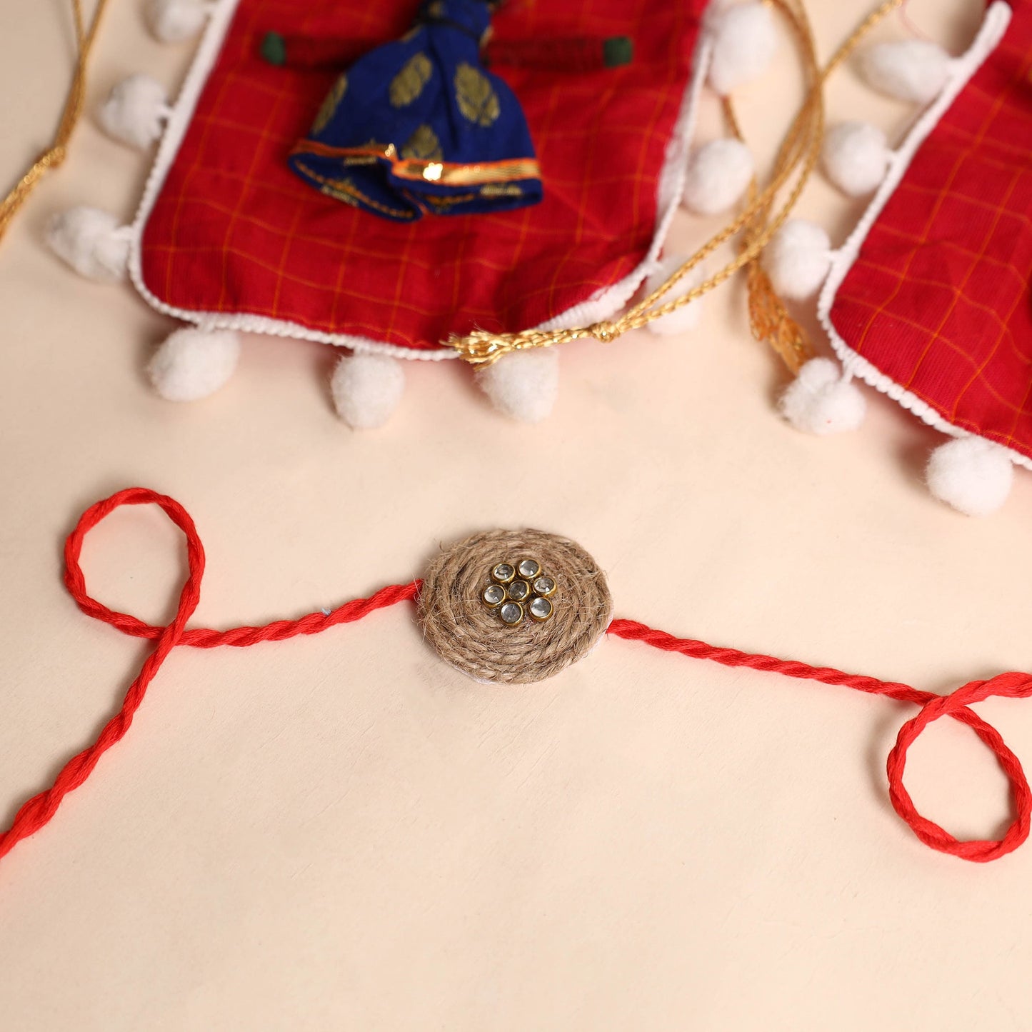 Handmade Bead & Stone Work Jute Rakhi (Set of 2)