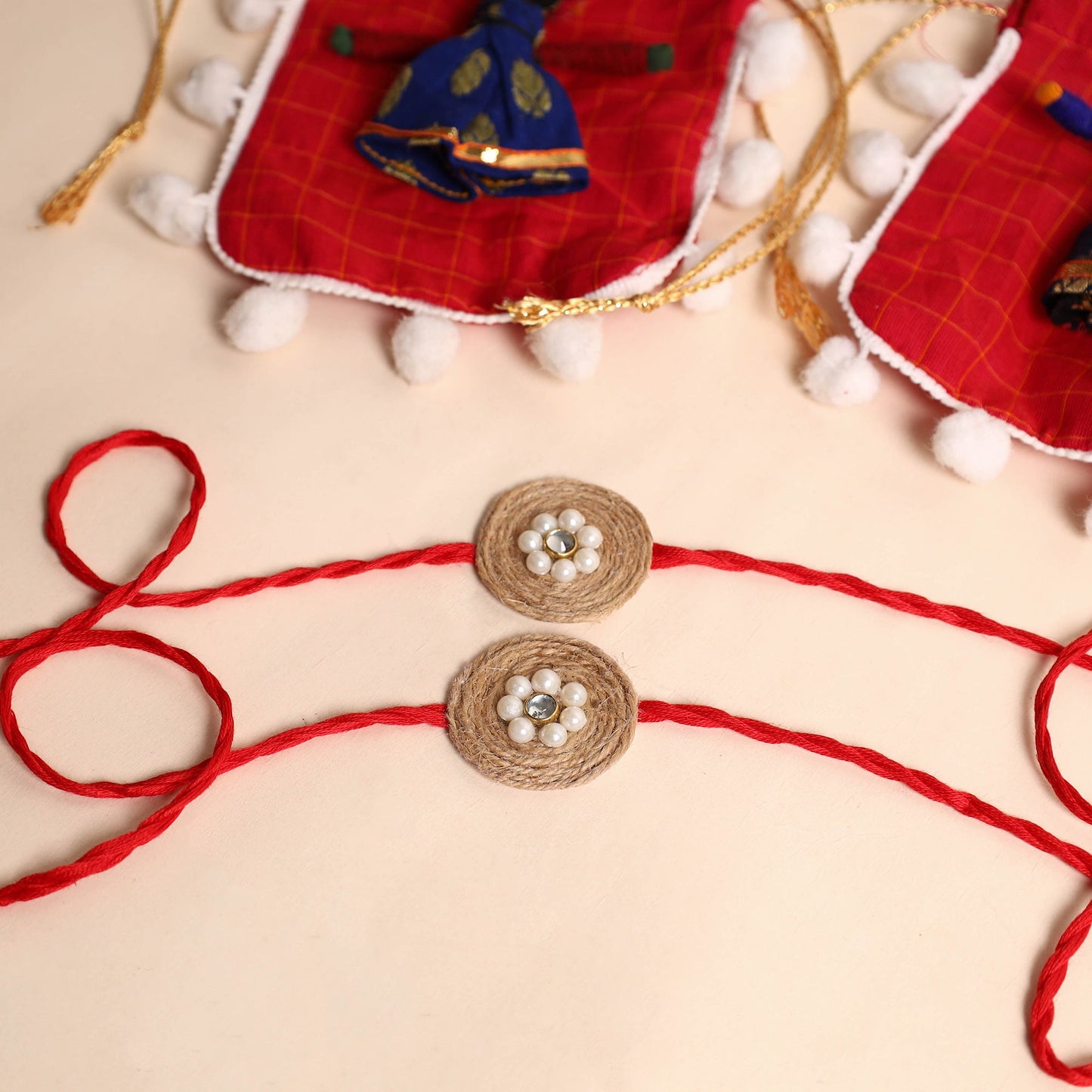 Handmade Bead & Stone Work Jute Rakhi (Set of 2)