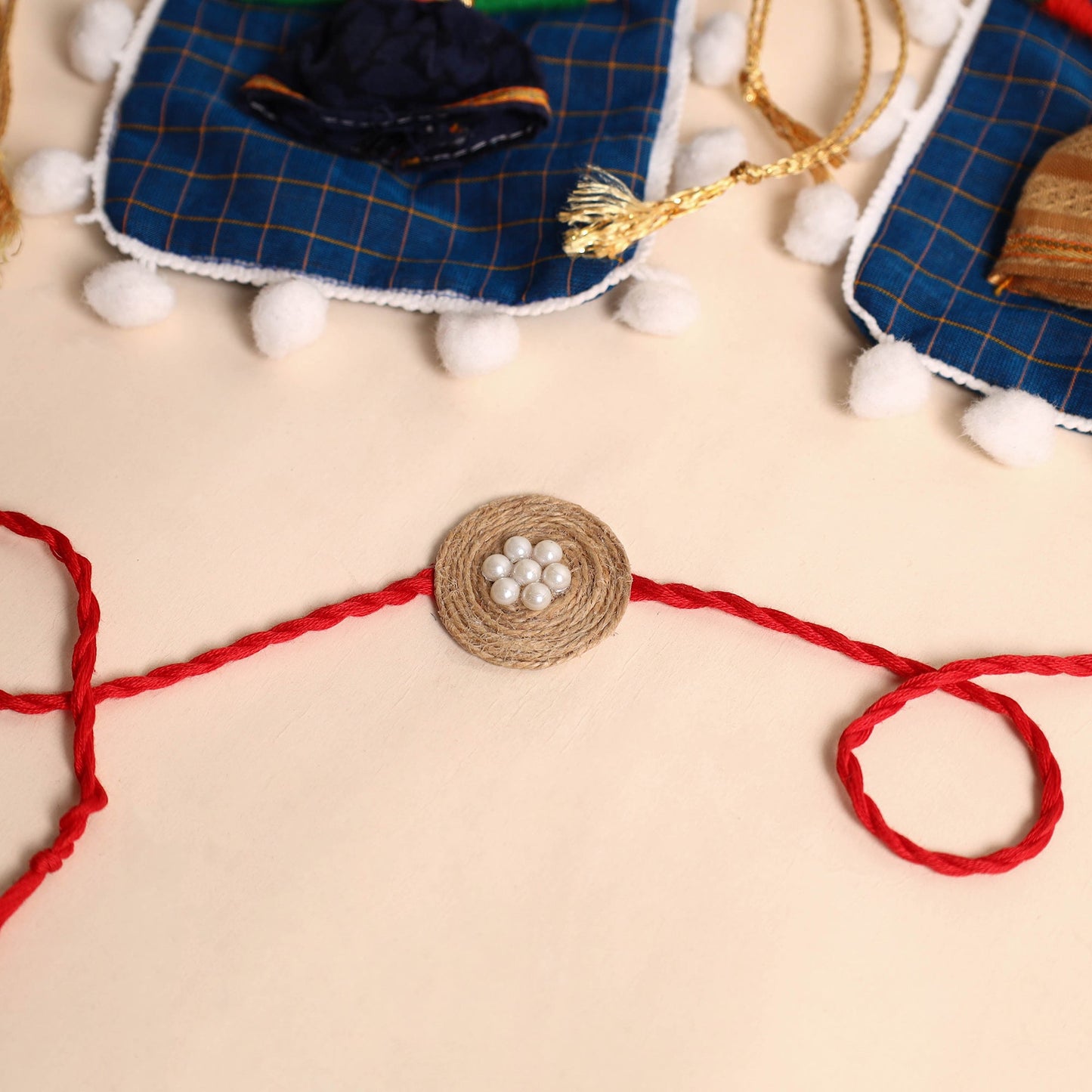 Handmade Bead & Stone Work Jute Rakhi (Set of 2)