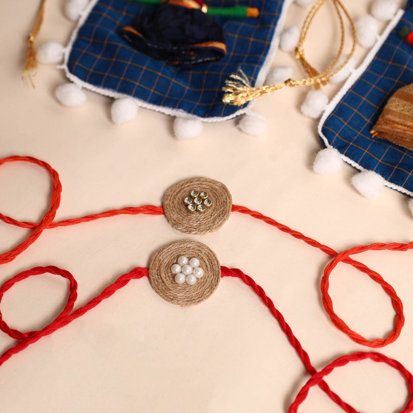 Handmade Bead & Stone Work Jute Rakhi (Set of 2)