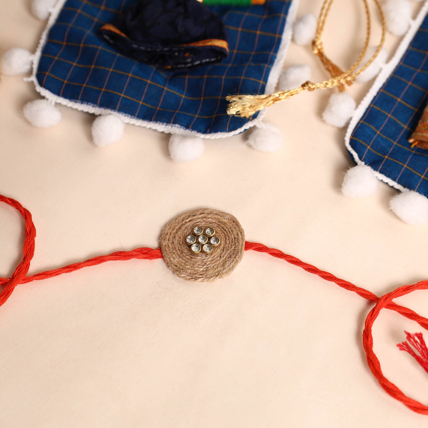 Handmade Bead & Stone Work Jute Rakhi (Set of 2)