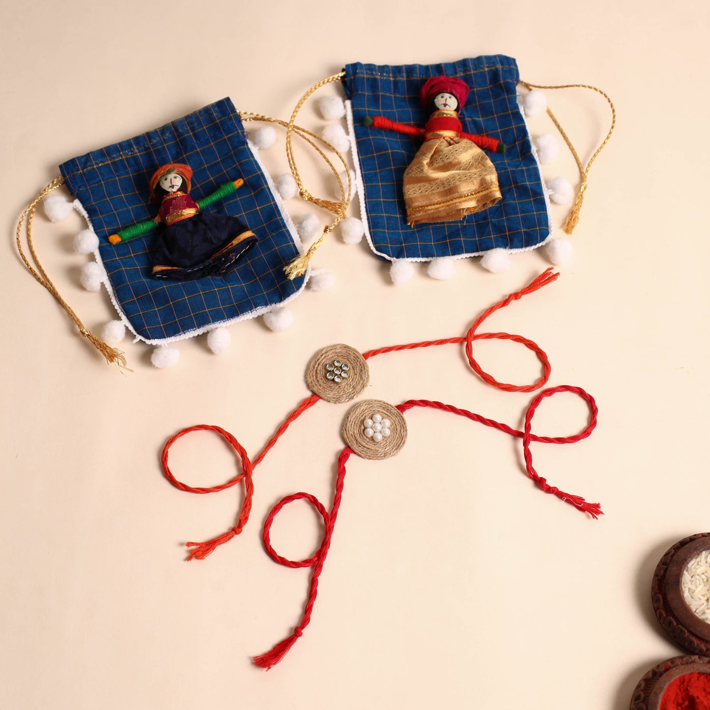 Handmade Bead & Stone Work Jute Rakhi (Set of 2)