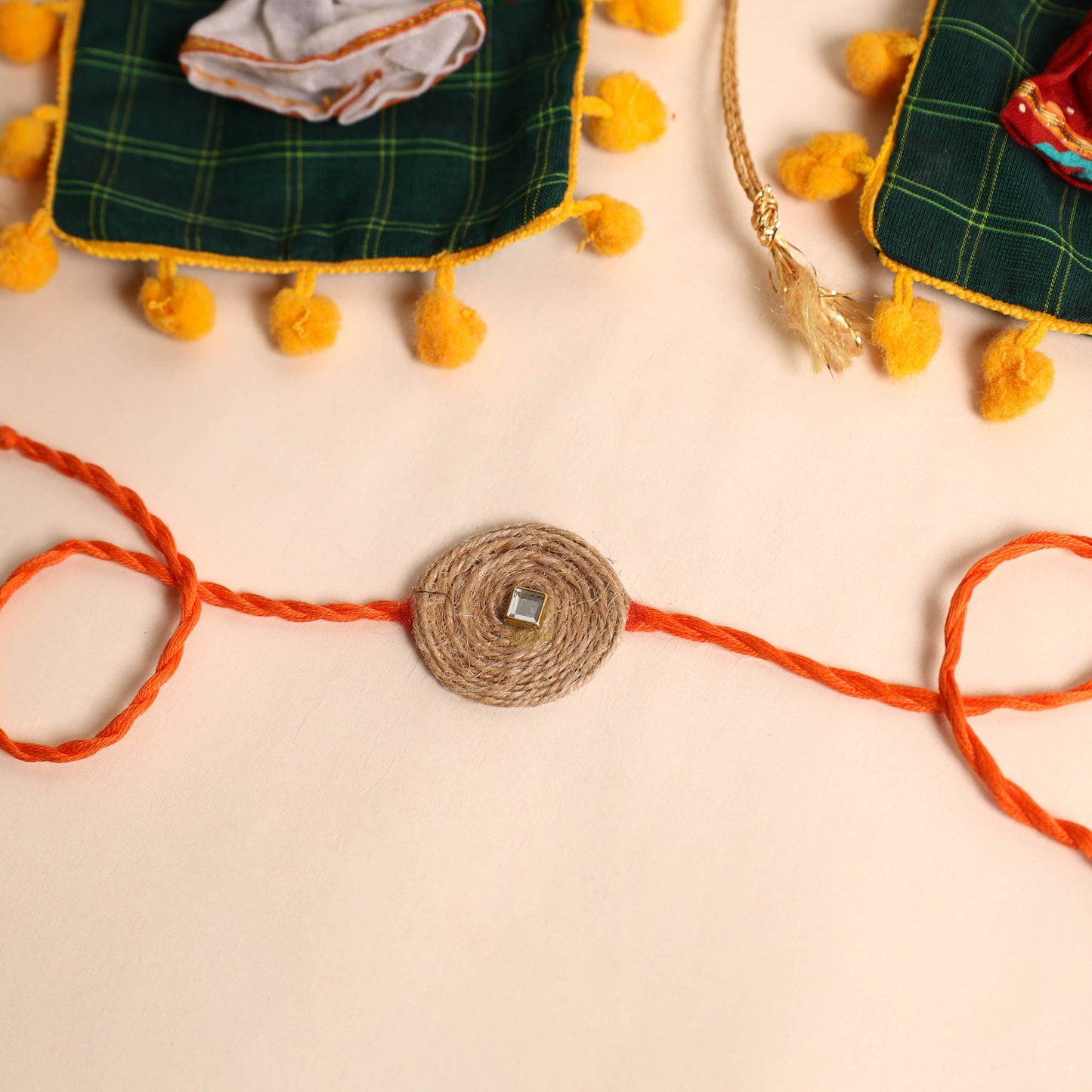 Handmade Bead & Stone Work Jute Rakhi (Set of 2)