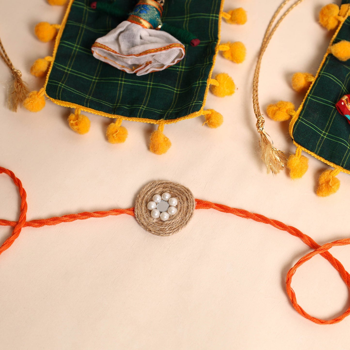 Handmade Bead & Stone Work Jute Rakhi (Set of 2)