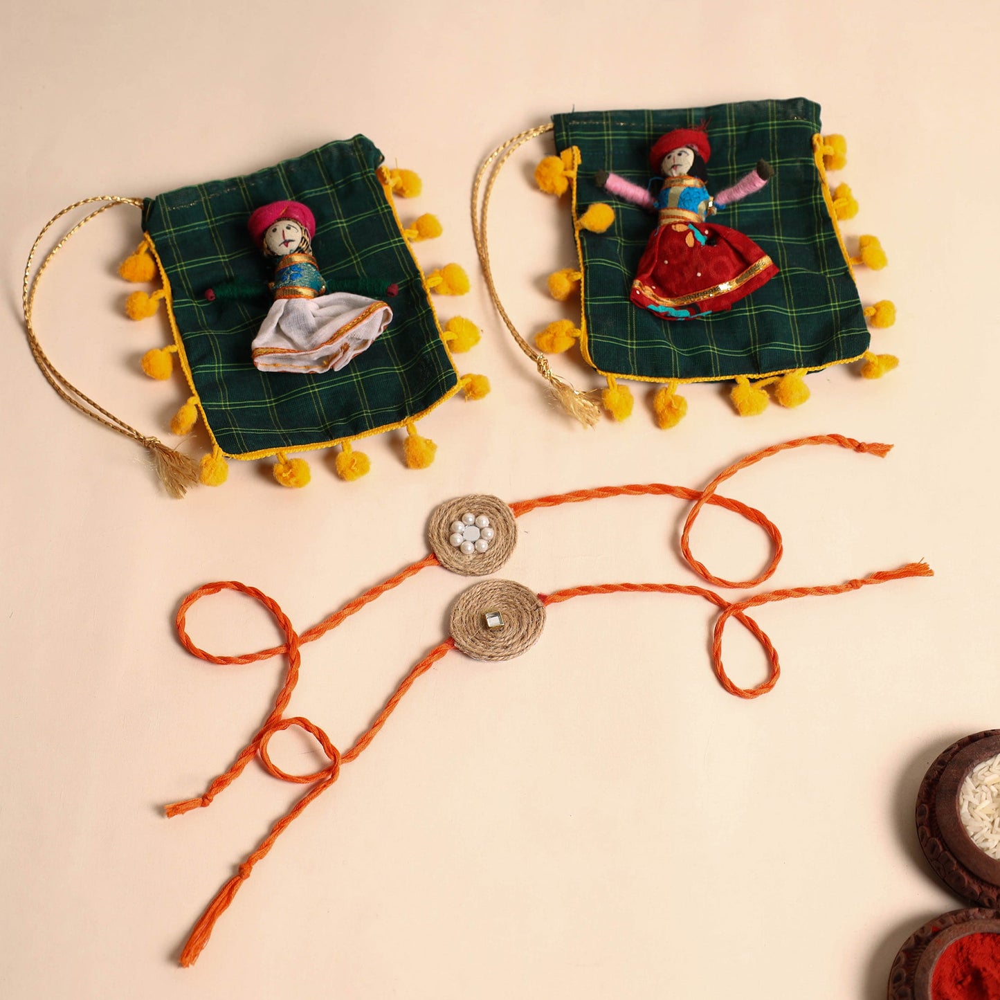 Handmade Bead & Stone Work Jute Rakhi (Set of 2)