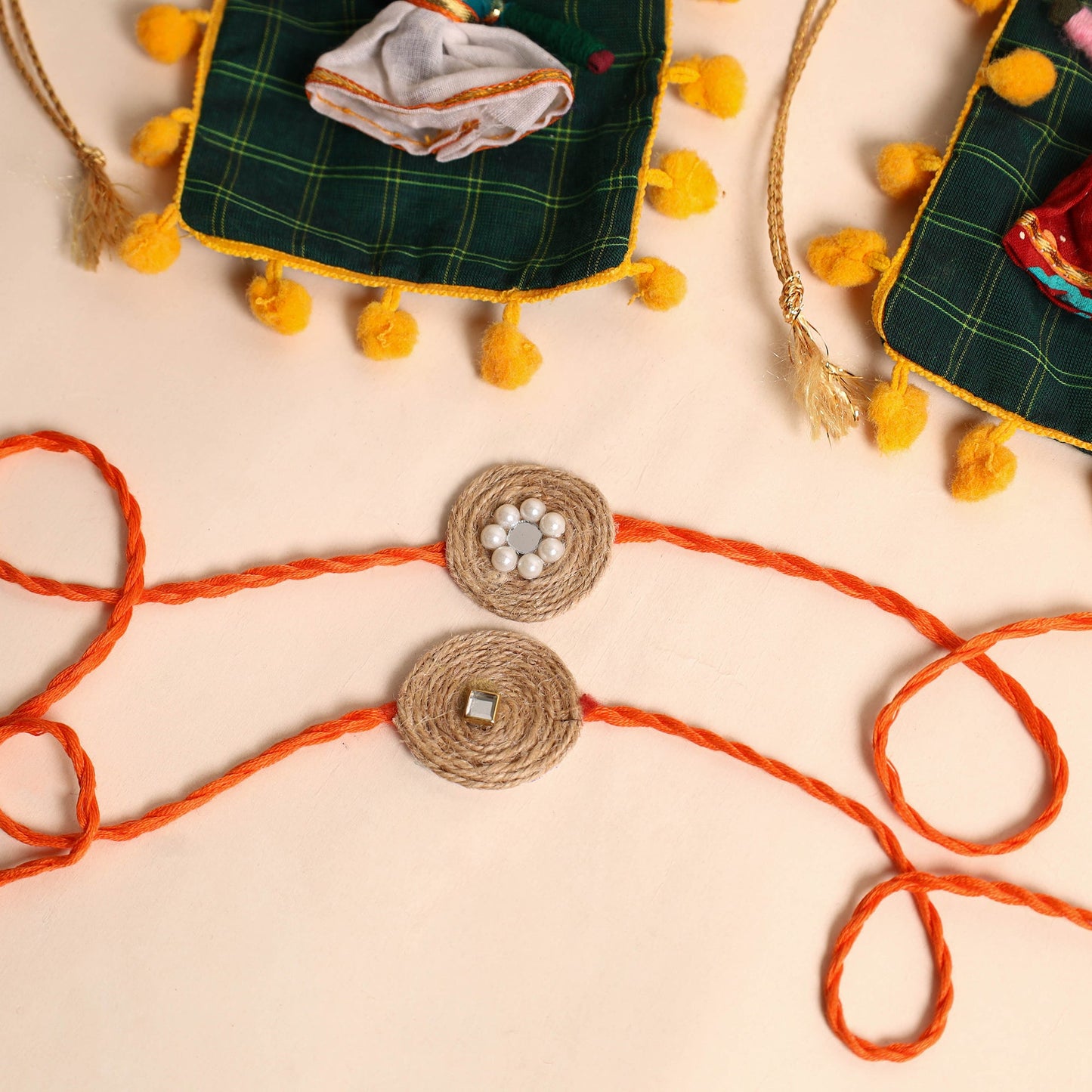 Handmade Bead & Stone Work Jute Rakhi (Set of 2)