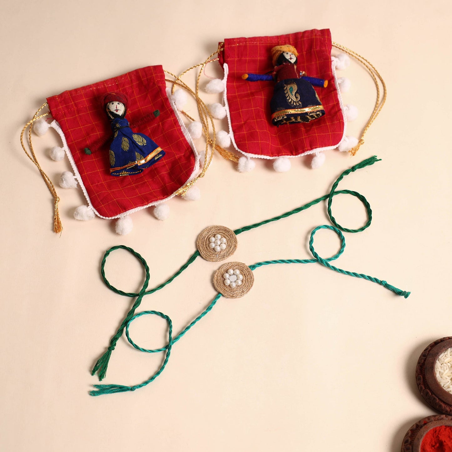 Handmade Bead Work Jute Rakhi (Set of 2)