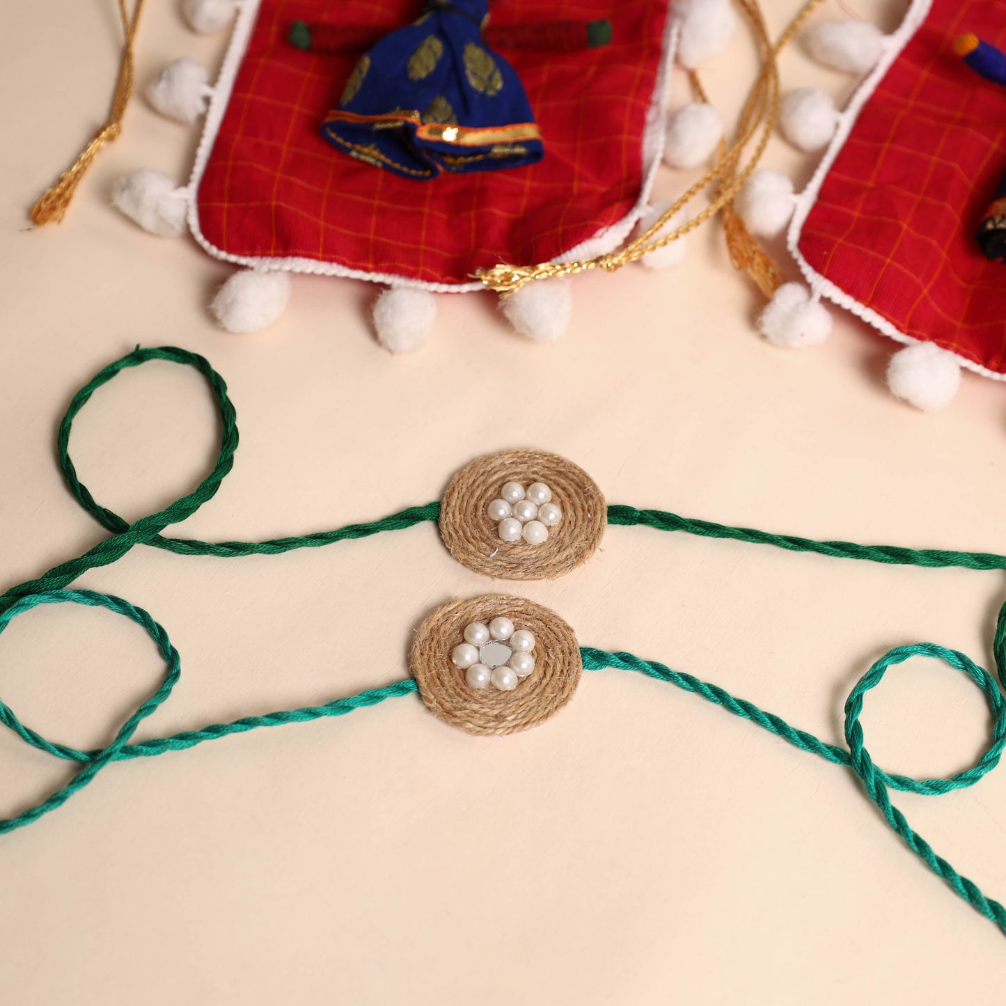 Handmade Bead Work Jute Rakhi (Set of 2)