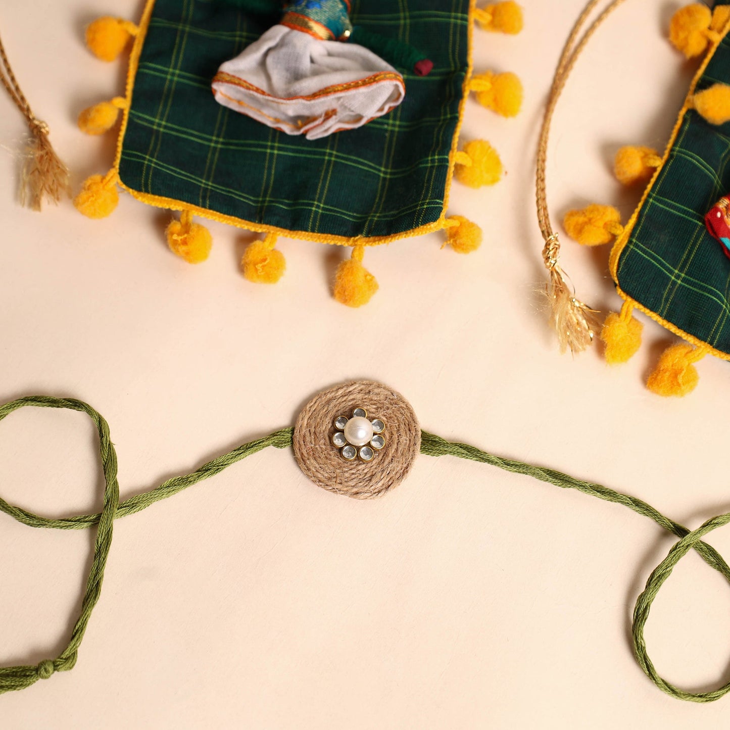 Handmade Bead Work Jute Rakhi (Set of 2)