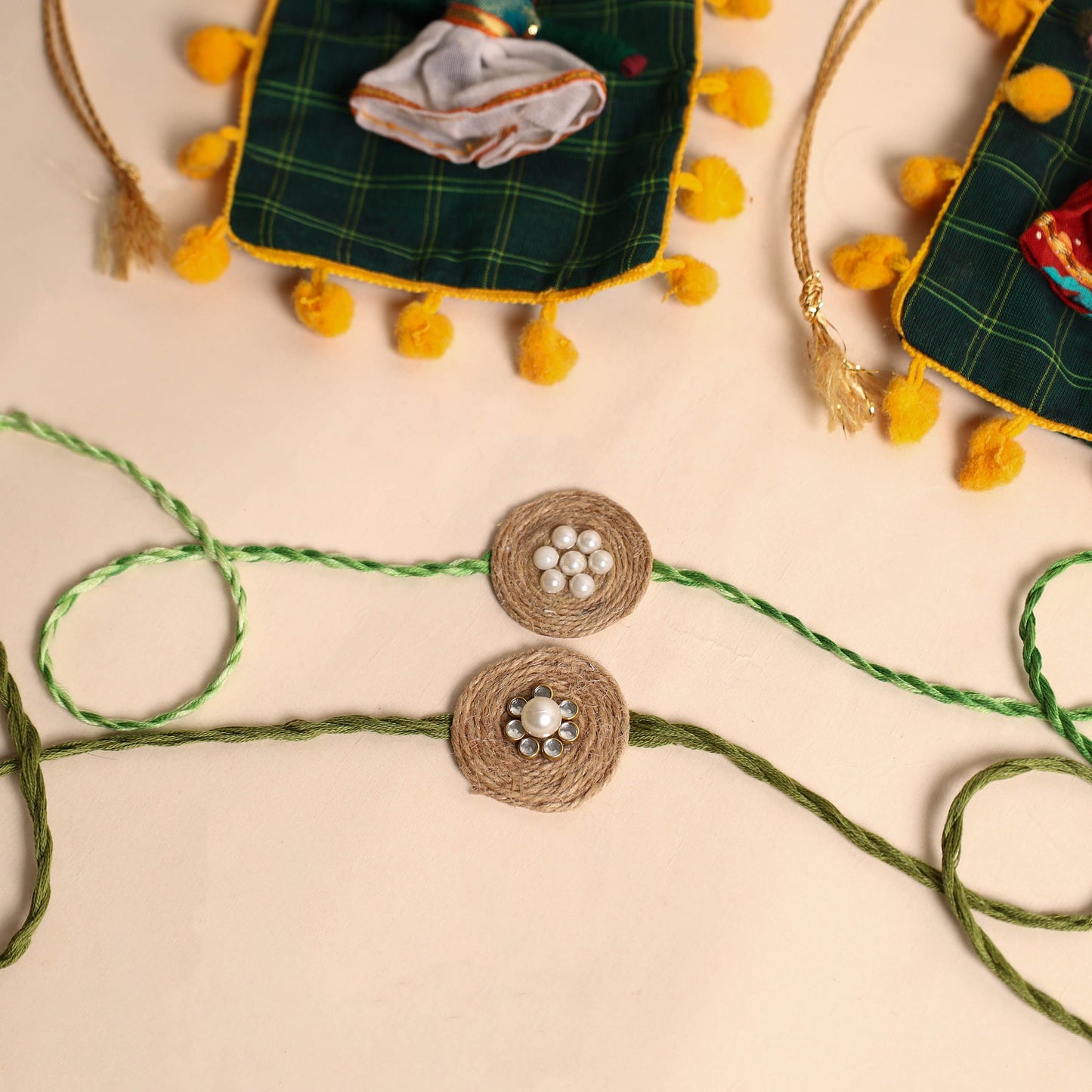 Handmade Bead Work Jute Rakhi (Set of 2)