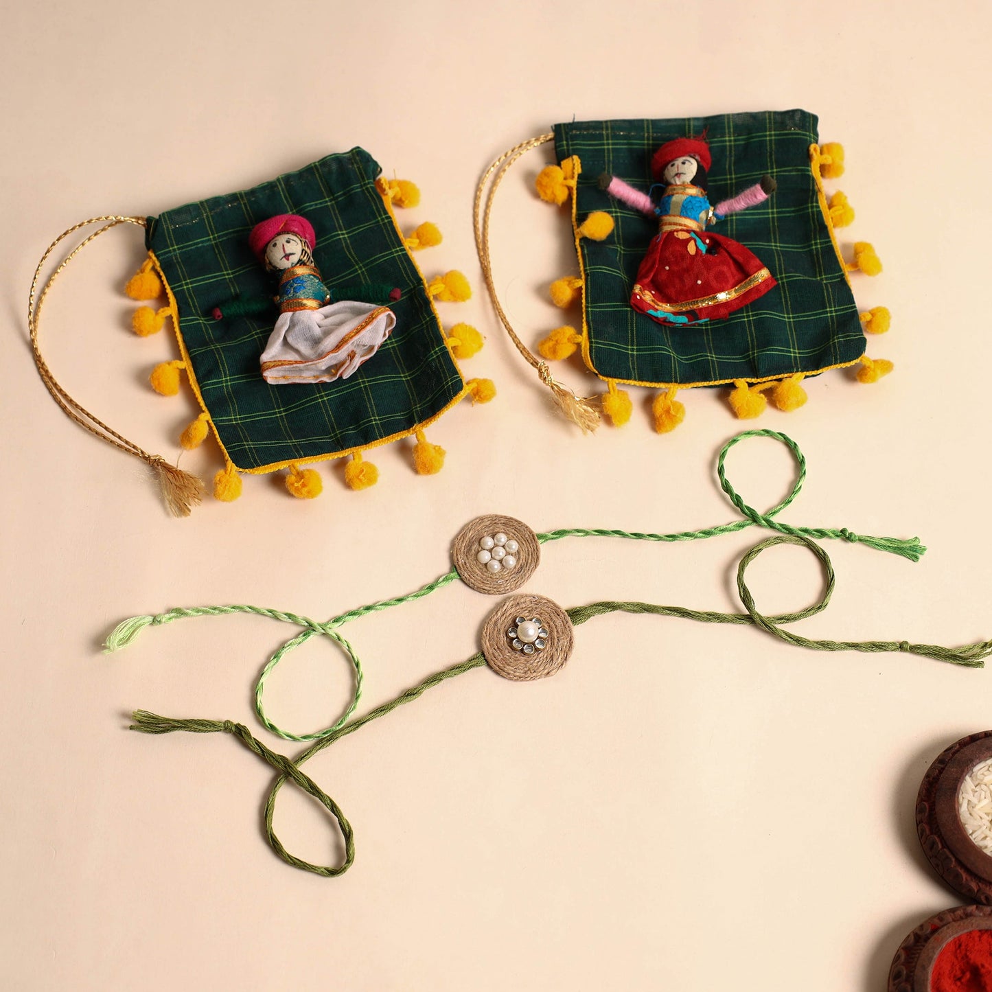 Handmade Bead Work Jute Rakhi (Set of 2)