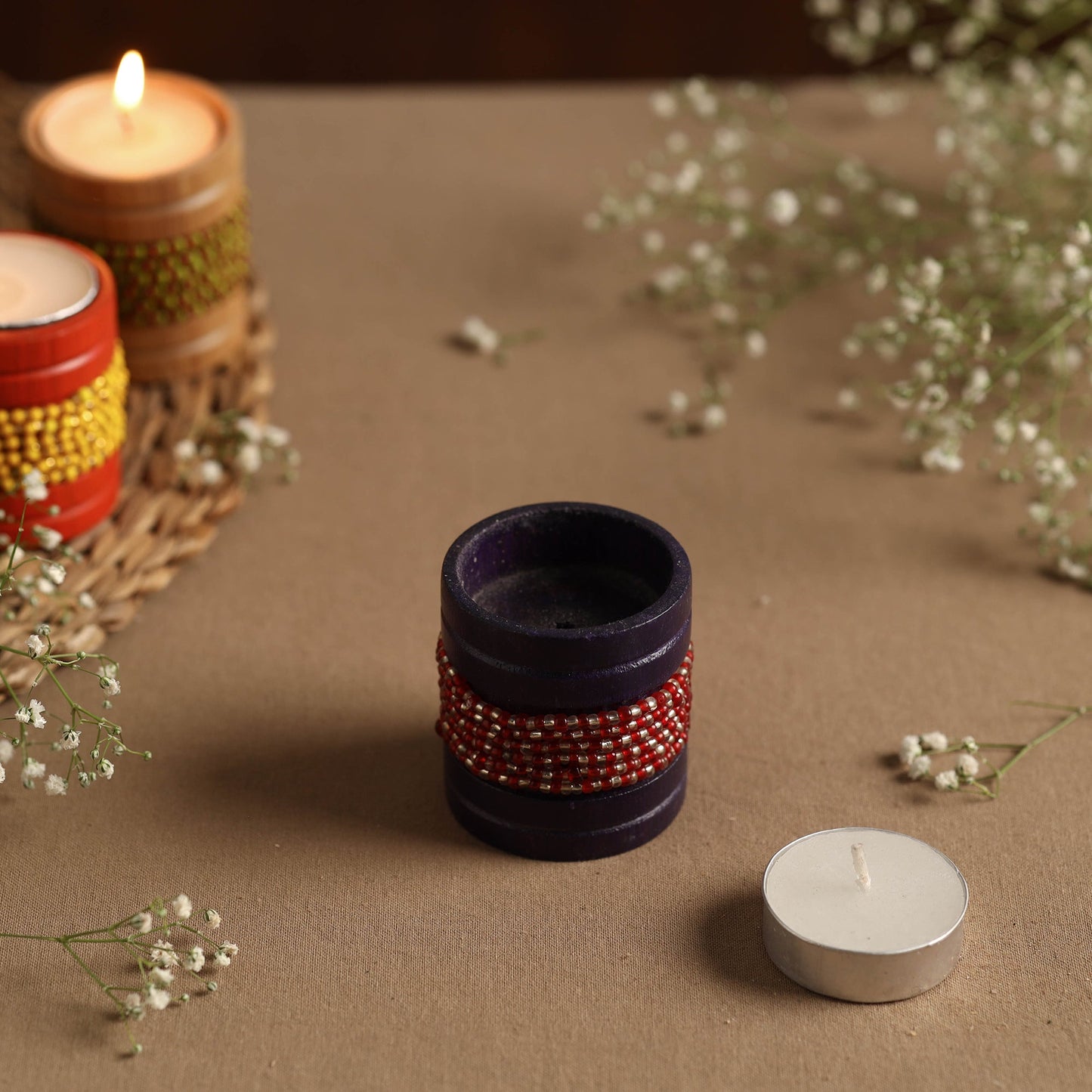 Handmade Bead Work Natural Bamboo Tealight Candle Holder Online in India l iTokri.com