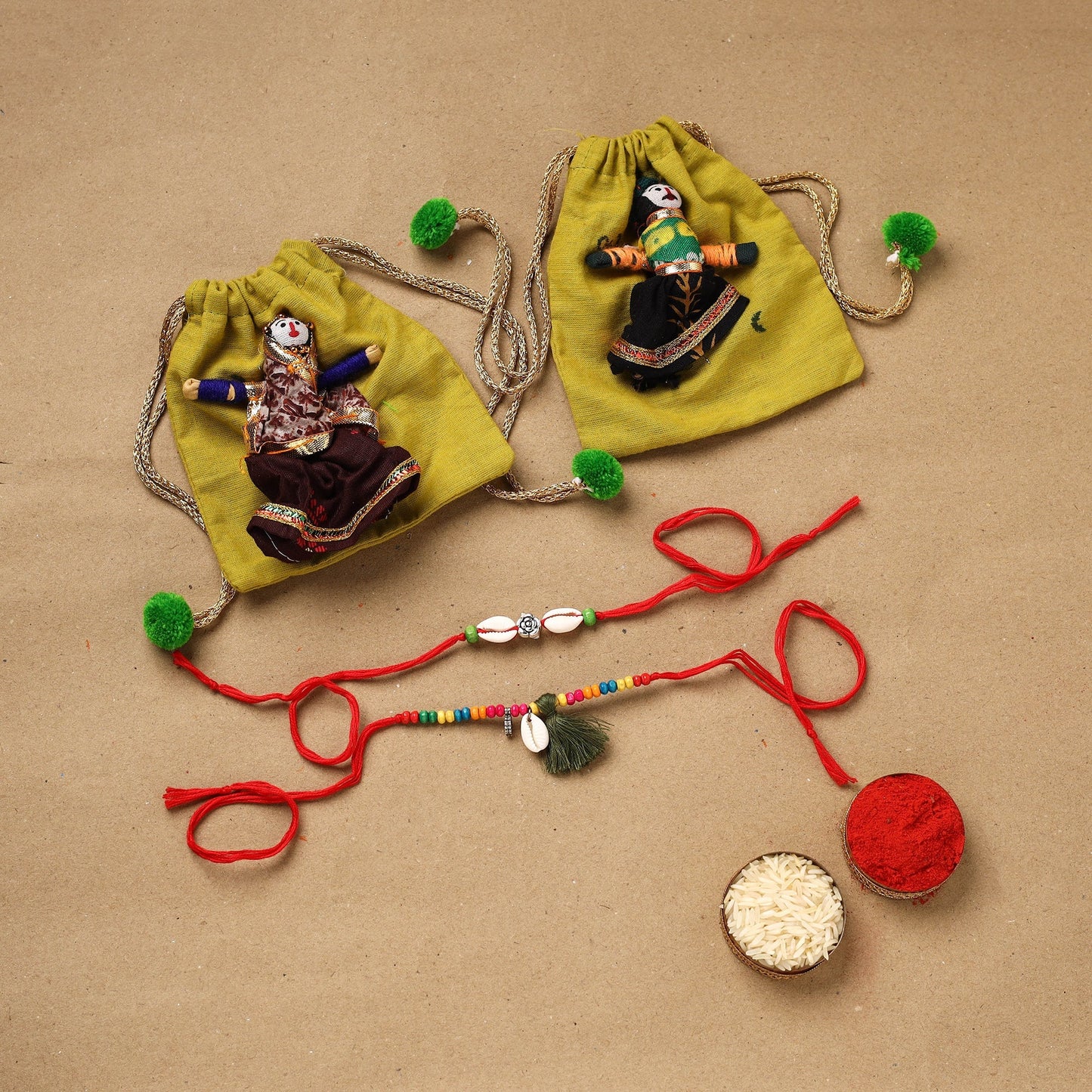 Handmade beads shell work rakhi & lumba set 118