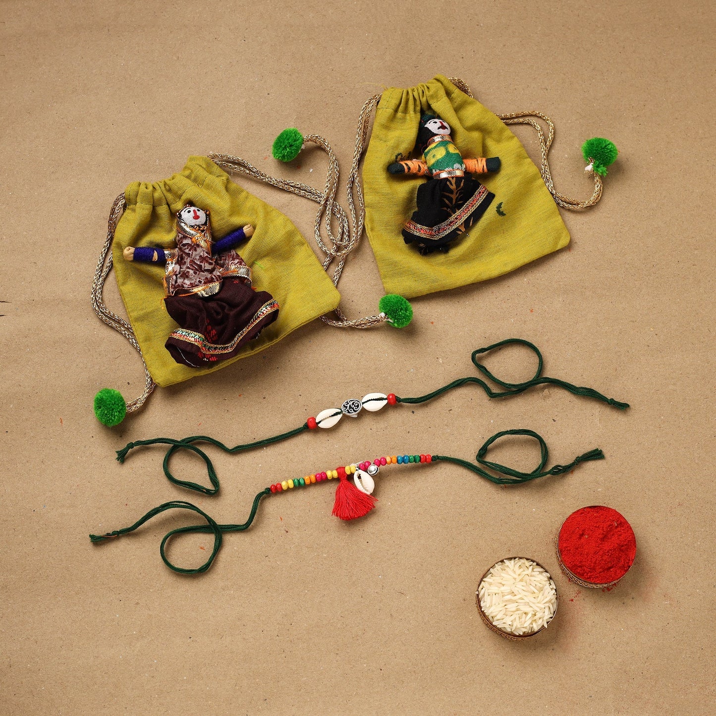 Handmade beads shell work rakhi & lumba set 121