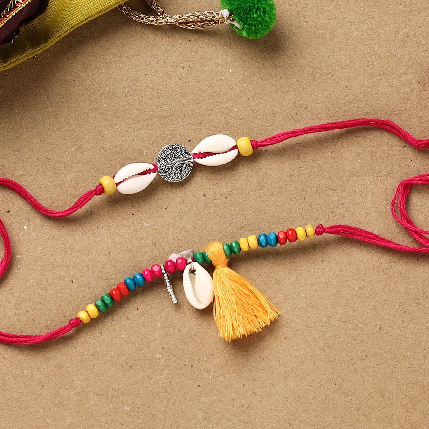 Handmade beads shell work rakhi & lumba set 123