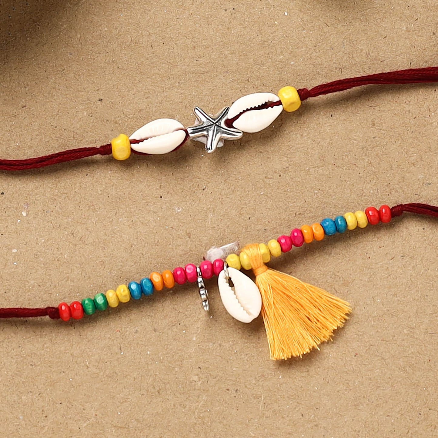 Handmade beads shell work rakhi & lumba set 124