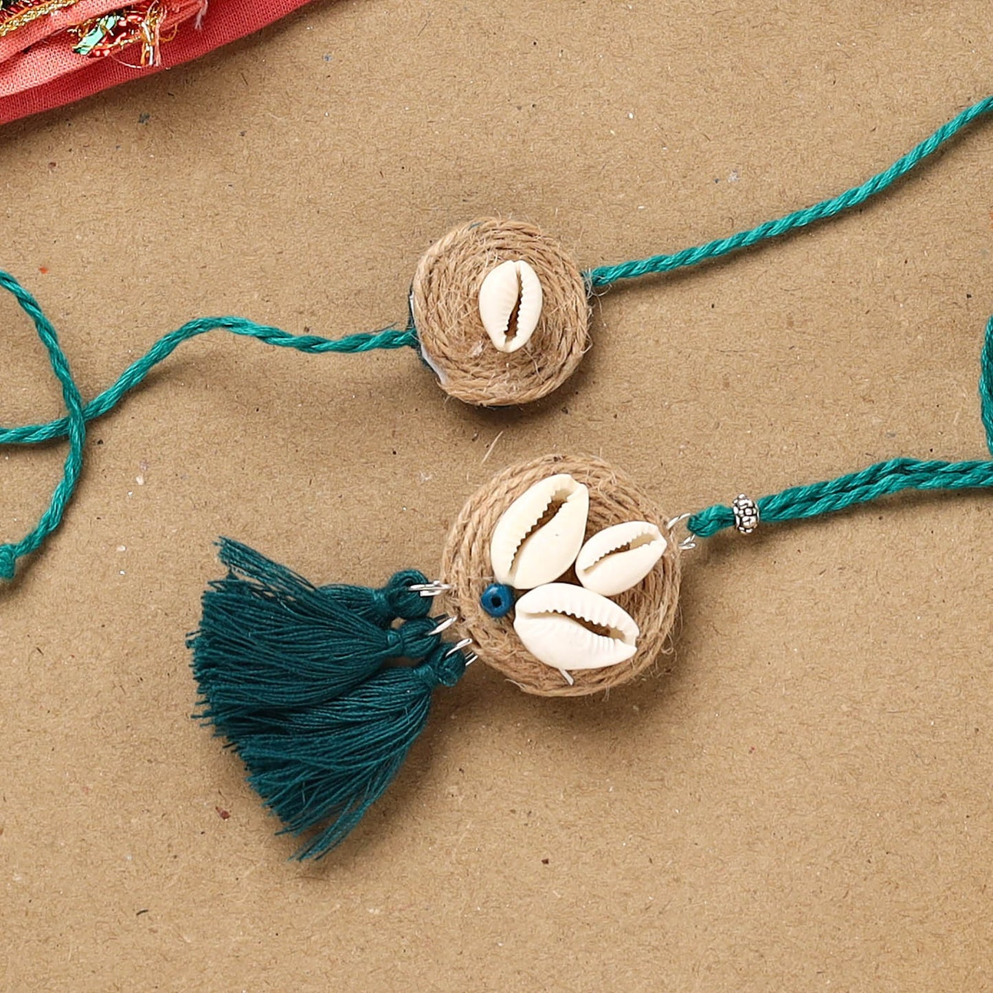 Handmade beads shell work rakhi & lumba set 104