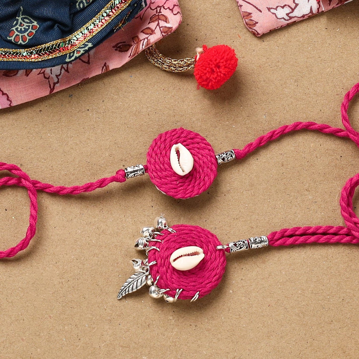 Handmade beads shell work rakhi & lumba set 128