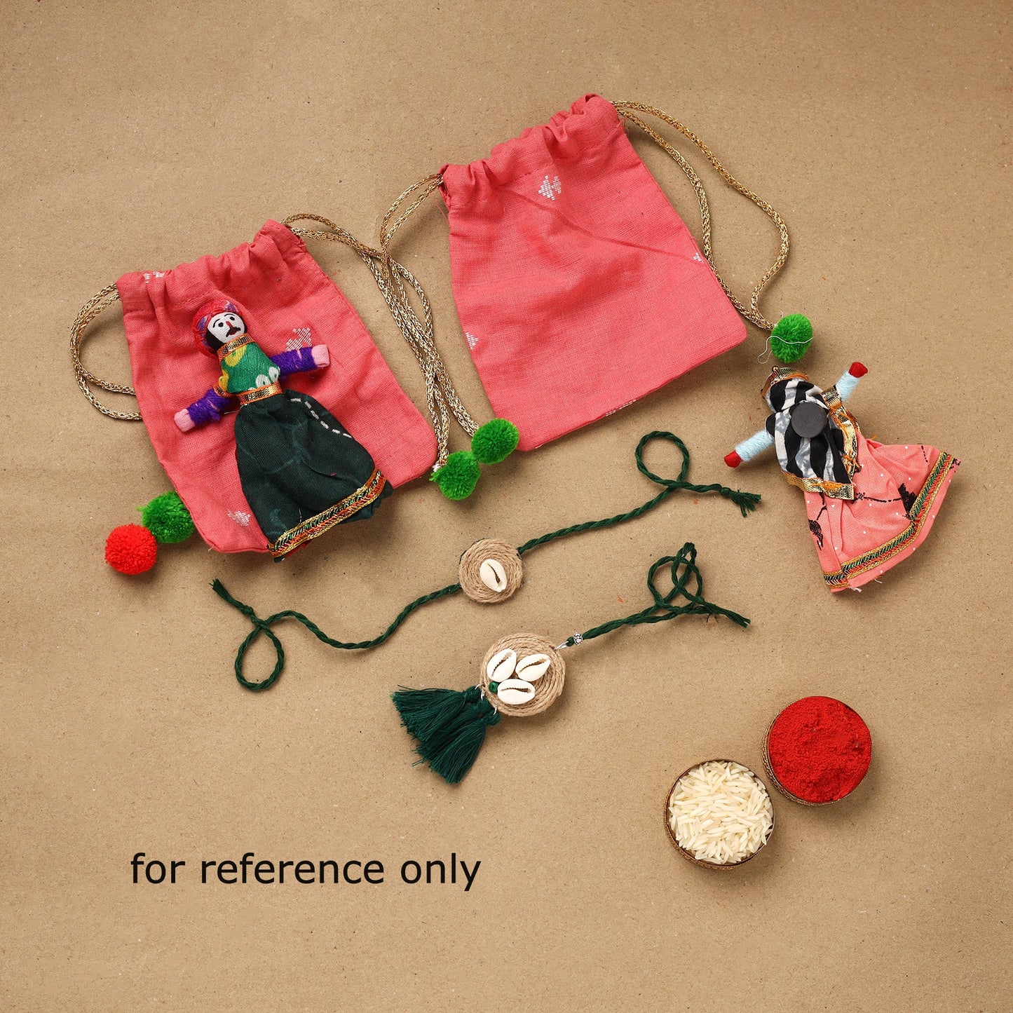 Handmade beads shell work rakhi & lumba set 132