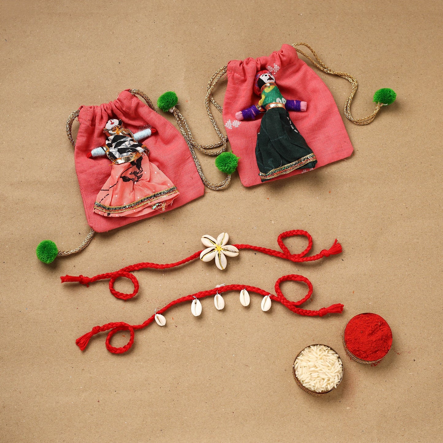 Handmade beads shell work rakhi & lumba set 98 - handcrafted