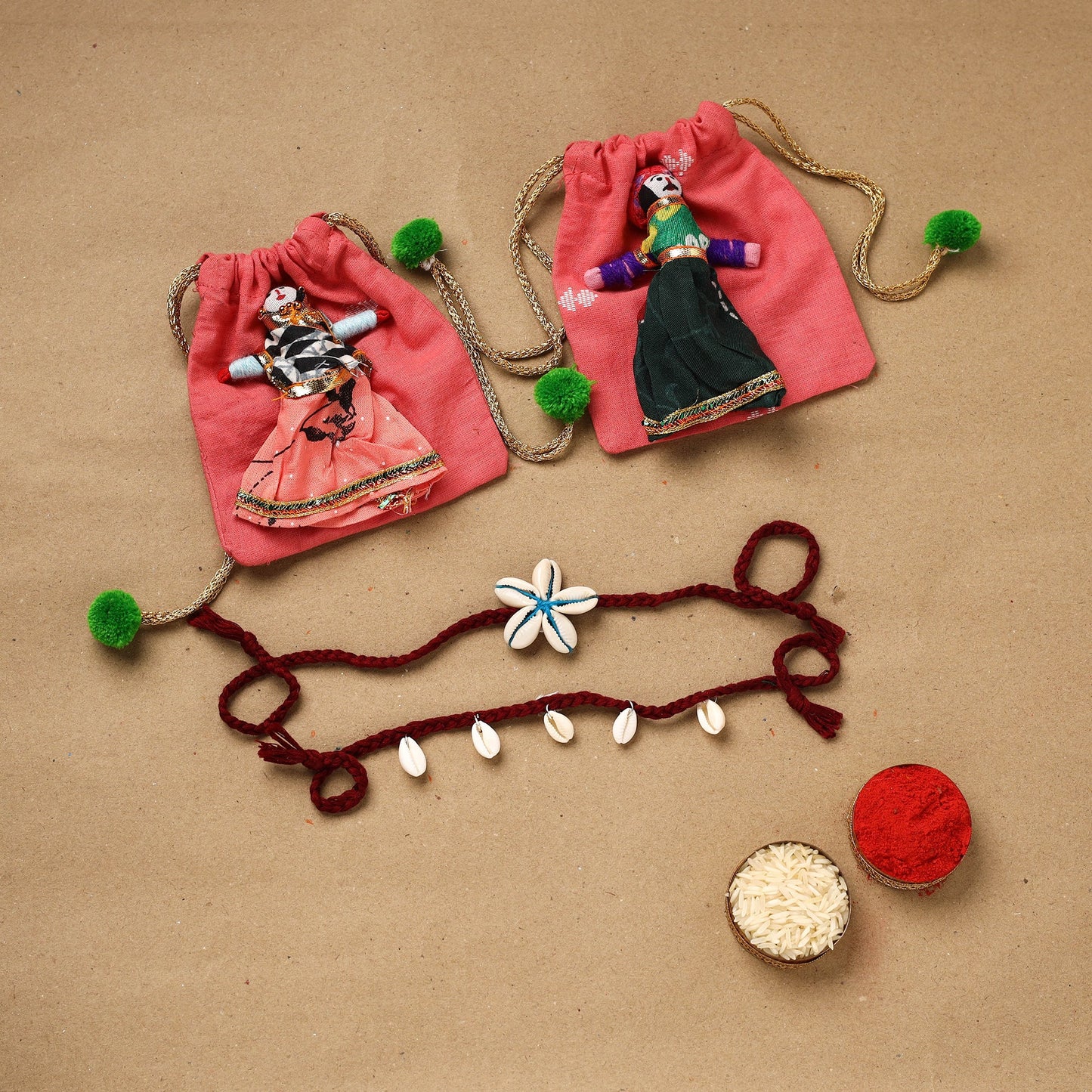 Handmade beads shell work rakhi & lumba set 99 - handcrafted