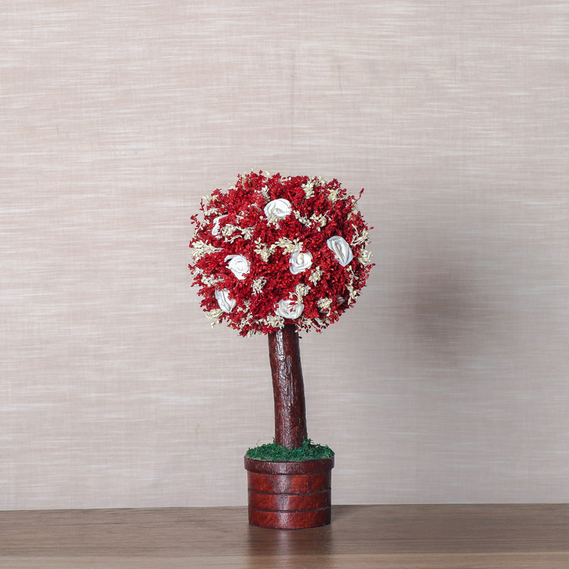 Handmade Bonsai Tree With Sola Flower Arrangement on Wooden Base