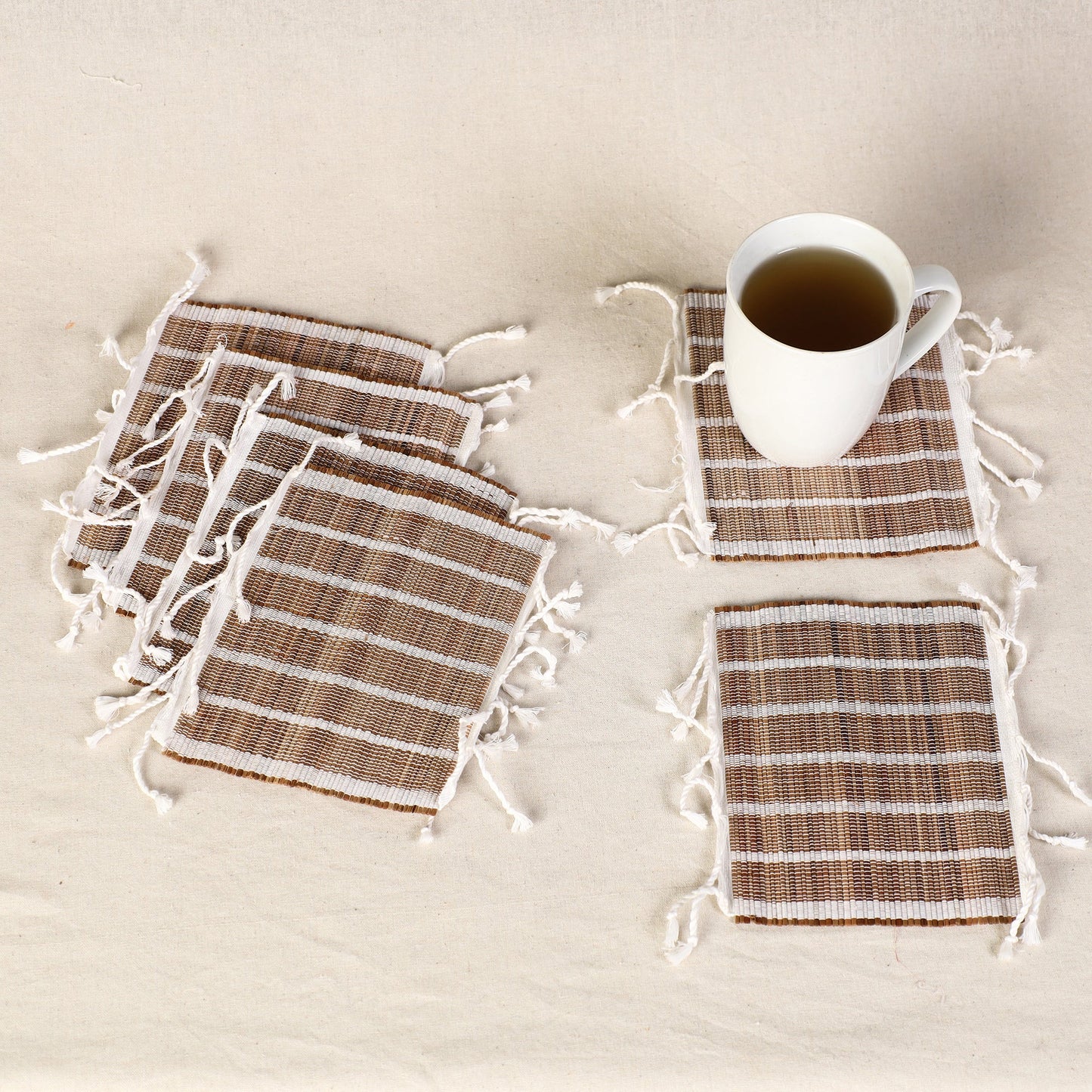 Handmade Eco-Friendly Cardamom Fiber Coasters (Set of 6) from Assam