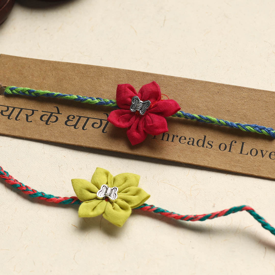 Handmade Fabric Flower Rakhi (Assorted Set of 2)