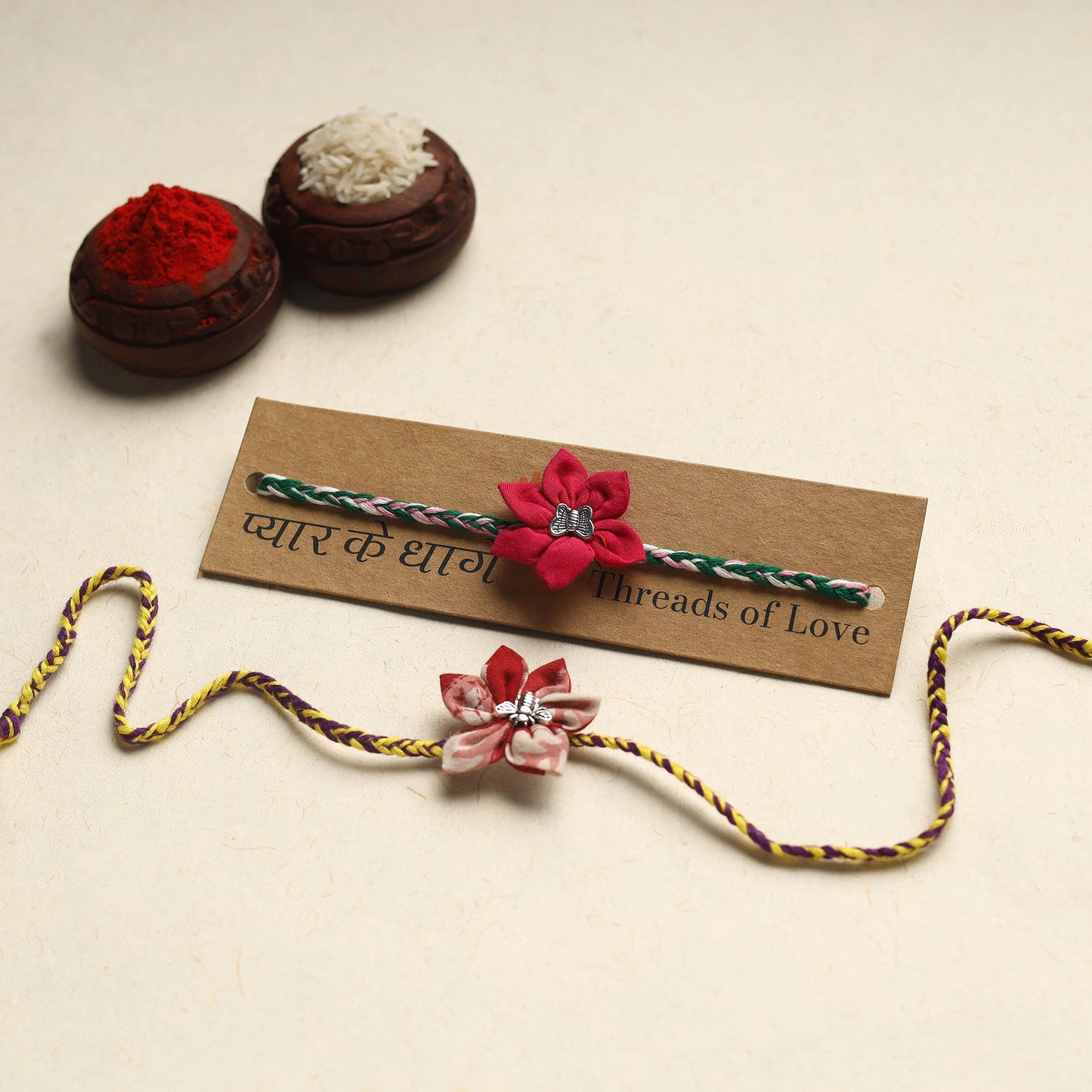 Handmade Fabric Flower Rakhi (Assorted Set of 2)