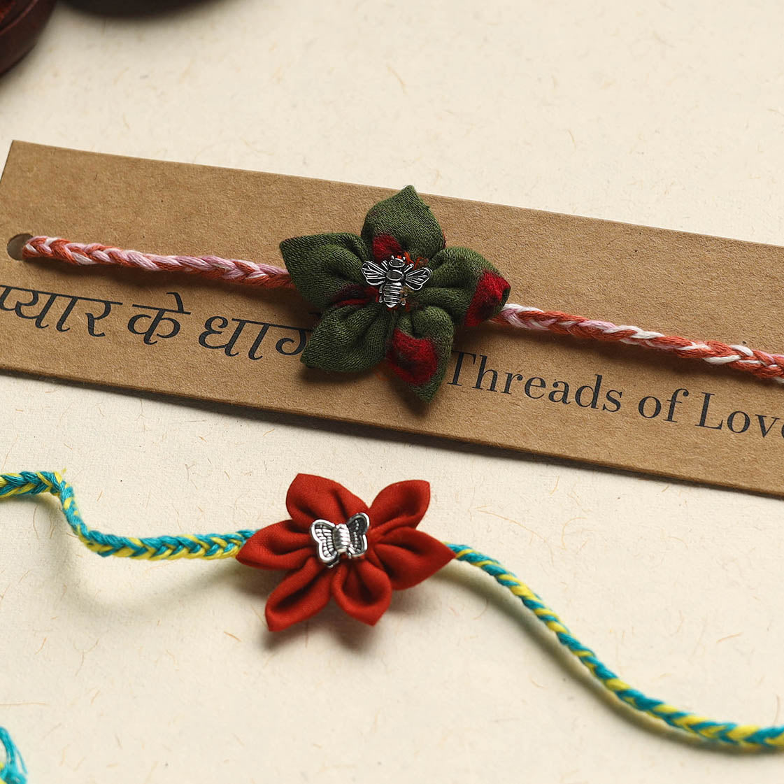 Handmade Fabric Flower Rakhi (Assorted Set of 2)