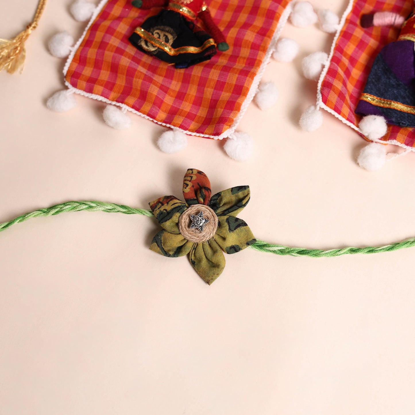 Handmade Fabric Flower Rakhi (Set of 2)