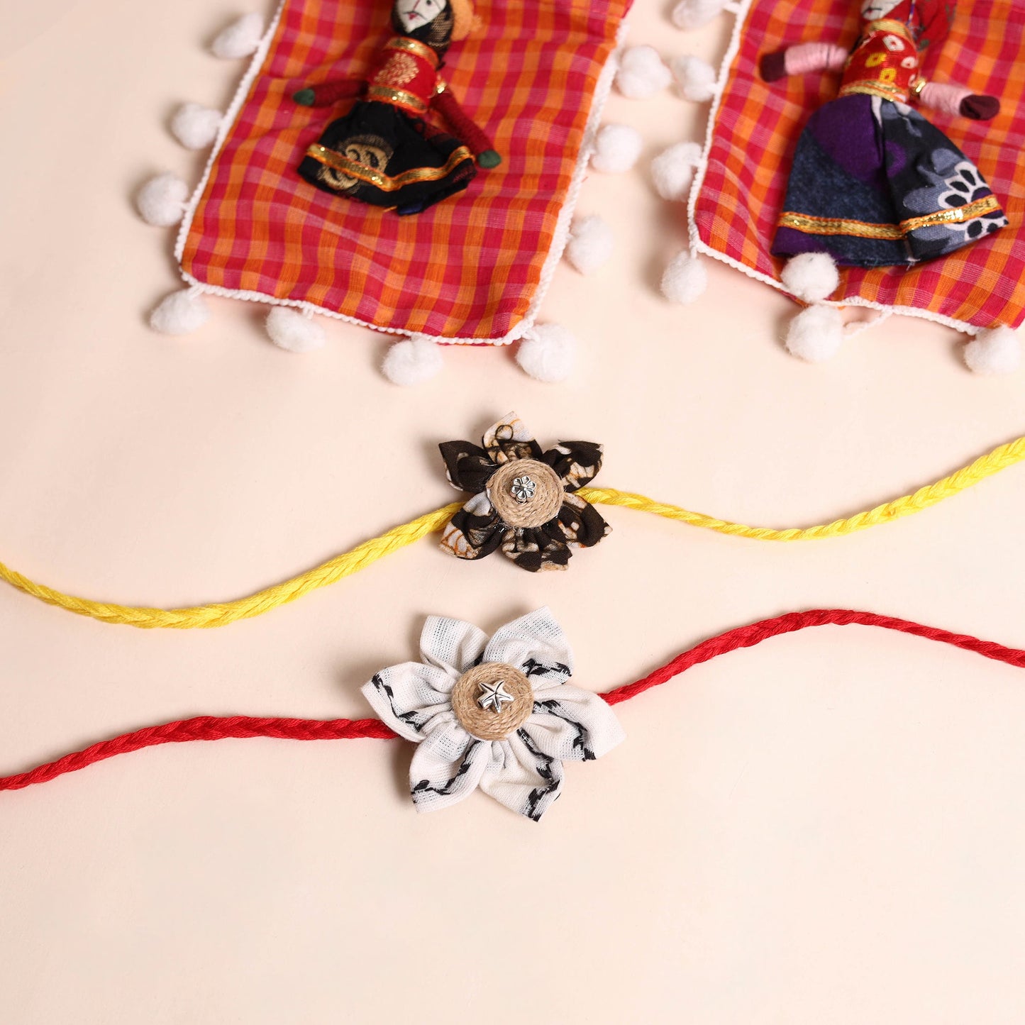 Handmade Fabric Flower Rakhi (Set of 2)