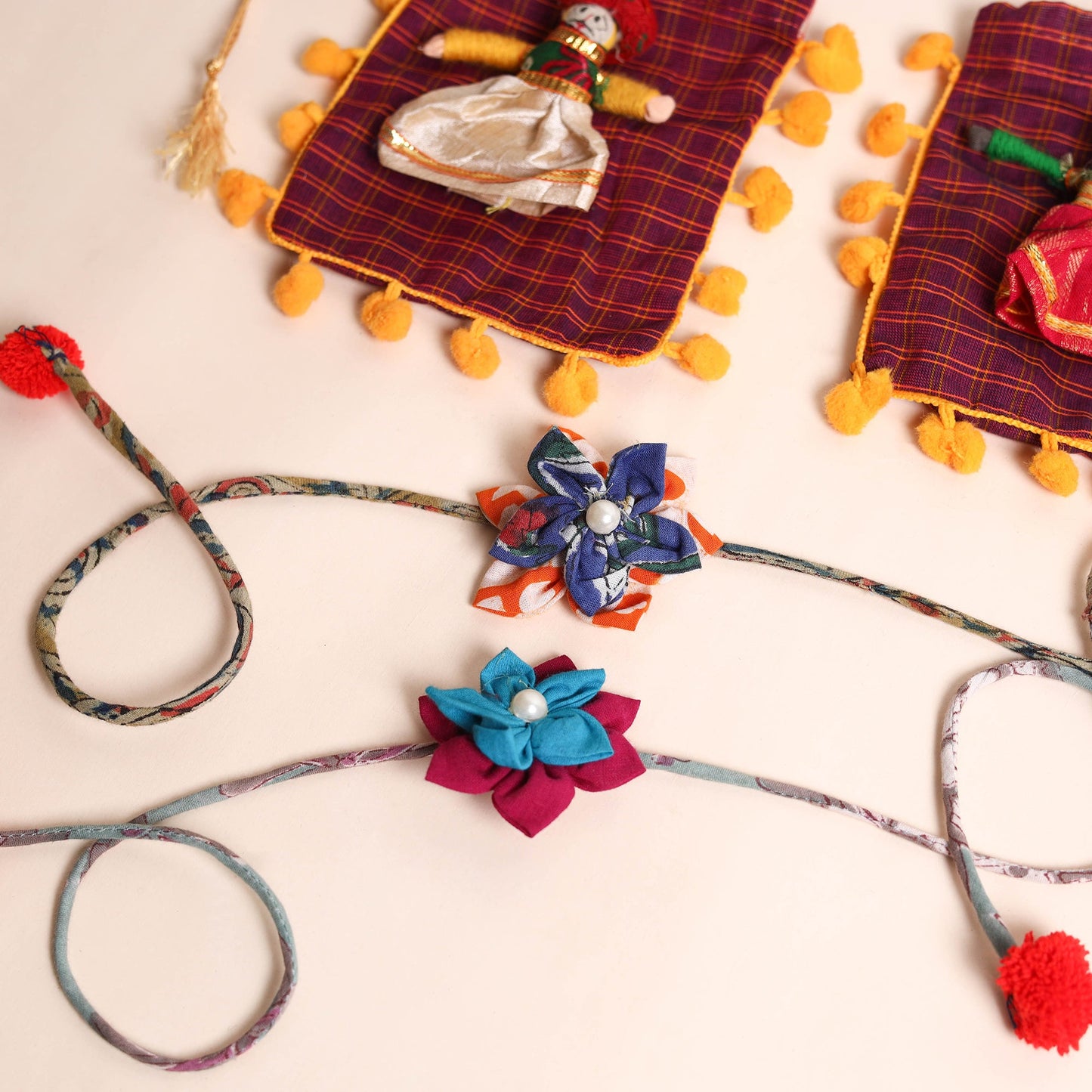 Handmade Fabric Flower Rakhi (Set of 2)